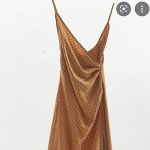 NWT UO Lily Satin Wrap Midi Dress in Yellow Print